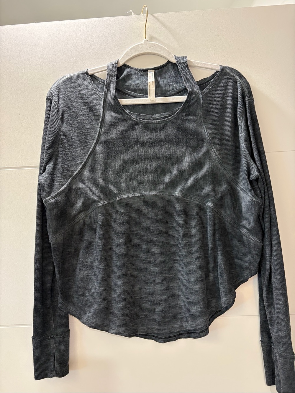 Free People Charcoal Gray Long-Sleeve Cutout Tee
